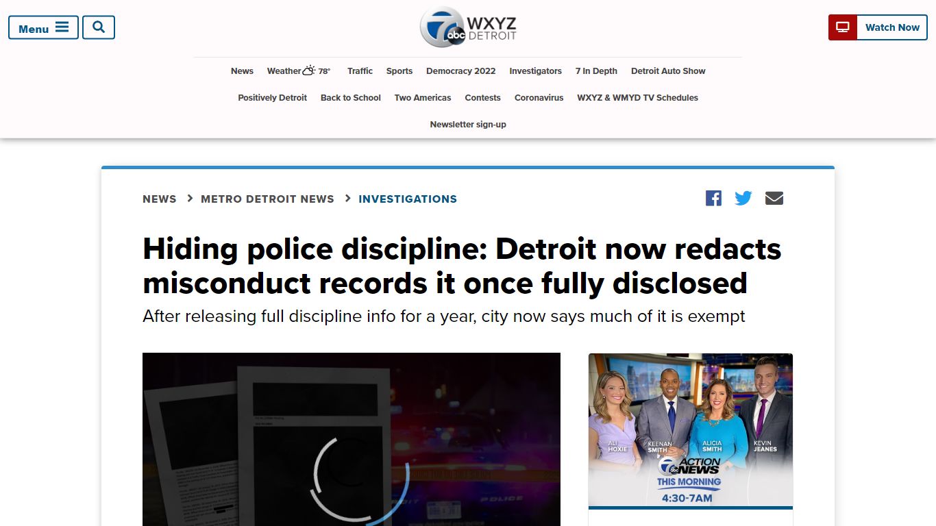 Detroit redacts police misconduct records it once fully disclosed